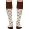 GUCCI GUCCI BEIGE KNEE-HIGH GG SOCKS,476358 3G198