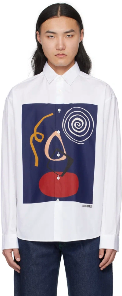 Jacquemus La Chemise Simon Graphic-print Relaxed-fit Cotton-poplin Shirt In Hd White Navy Arty Painting