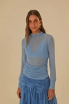 FARM RIO INACTIVE BLUE TULLE LONG SLEEVED BLOUSE