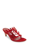 Manolo Blahnik Suede T-strap Slide Sandals In Bright Red