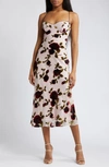 RARE LONDON RARE LONDON FLORAL DEVORÉ UNDERWIRE MIDI DRESS