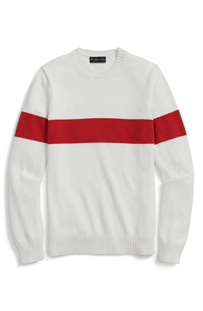 Brooks Brothers Vintage-inspired Chest Stripe Crewneck Sweater In Supima Cotton | White | Size Xl
