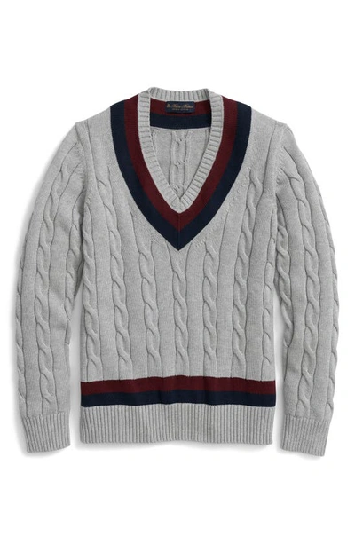 Brooks Brothers Vintage-inspired Tennis V-neck Sweater In Supima Cotton | Grey Heather | Size Large