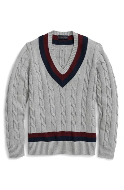 Brooks Brothers Vintage-inspired Tennis V-neck Sweater In Supima Cotton | Grey Heather | Size 2xl