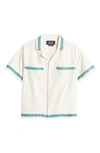 NATIVE YOUTH EMBROIDERED SHORT SLEEVE COTTON & LINEN BUTTON-UP SHIRT