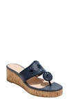Jack Rogers Mid Wedge Stacked Womens Leather Thong Platform Sandals In Midnight Leather