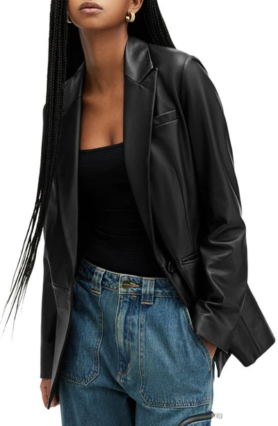 Allsaints Deri Single Breasted Leather Blazer In Black