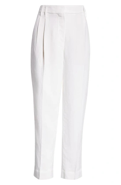 Brunello Cucinelli Women's Viscose And Linen Fluid Twill Slouchy Trousers With Monili In White