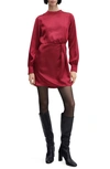Mango Puffed Sleeves Satin Dress Medium Red In Medium Red