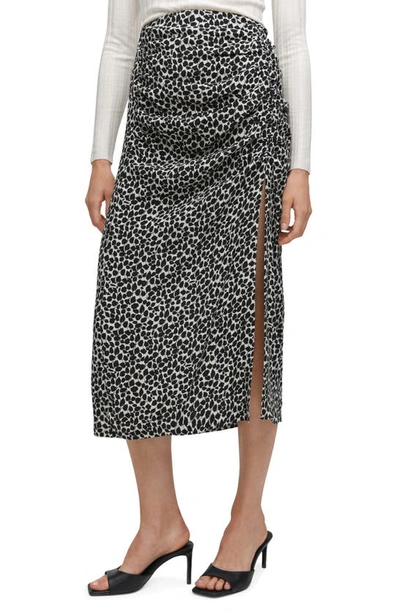 Mango Print Faux Wrap Midi Skirt In Black