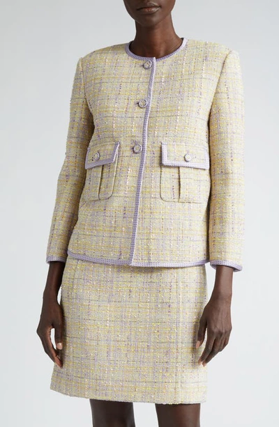 St John Polka-dot Trim Textured Metallic Slub Tweed Jacket In Neutral
