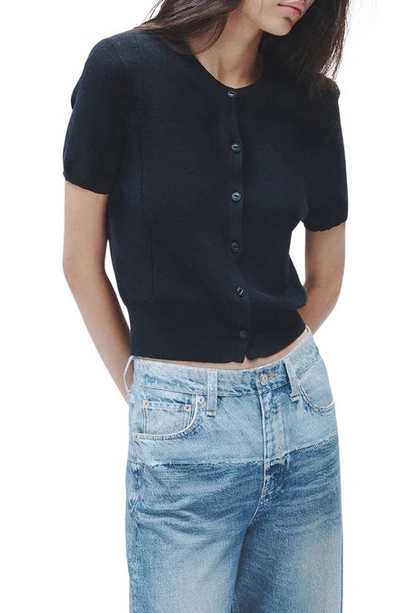 Rag & Bone Dina Short-sleeve Cardigan In Black