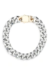 Open Edit Two-tone Flat Curb Chain Bracelet In Rhodium- Gold