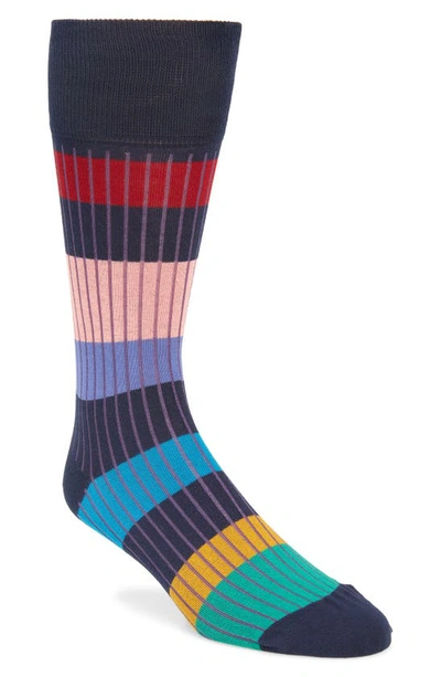 Paul Smith Errol Stripe Cotton Blend Crew Socks In Blue