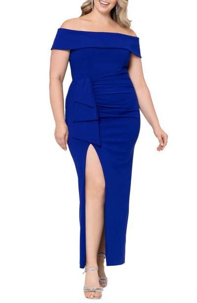 Xscape Plus Size Off-the-shoulder Gown In Marine