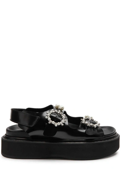 Simone Rocha Embellished Leather Platform Sandals In Black