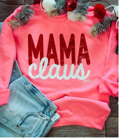 Gildan Mama Claus Sweatshirt In Pink