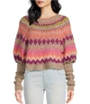 FREE PEOPLE HOME FOR THE HOLIDAYS SWEATER IN RASPBERRY COMBO