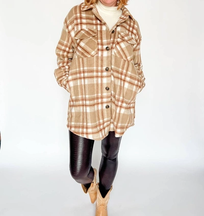 Urban Daizy Authentically Me Plaid Shacket In Camel In Brown
