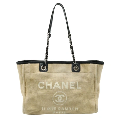 Pre-owned Chanel Deauville Canvas Tote Bag () In Beige