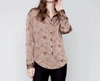 CHARLIE B PRINTED GUTSY SATIN BUTTON FRONT SHIRT IN ANIMAL PRINT