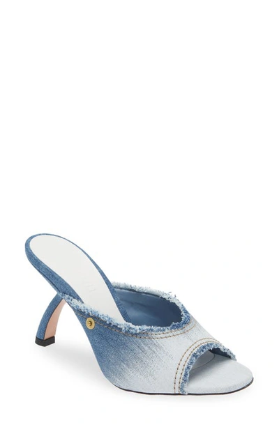 Piferi Tiana Frayed Denim Mule Sandals In Blue