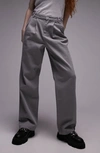 Topshop Button Tab Detail Straight Leg Pants In Gray