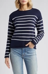Caslon Roll Neck Sweater In Navy- Ivory Reggie Stripe