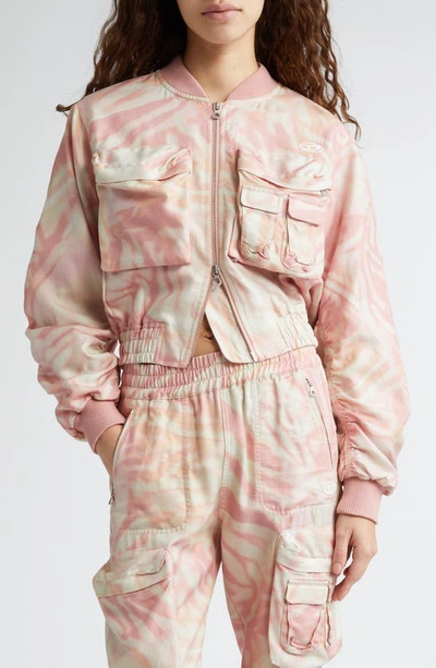 Diesel Abstract-print Cropped Bomber Jacket In Pink