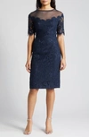 Eliza J Womens Mixed Media Lace Midi Dress In Navy