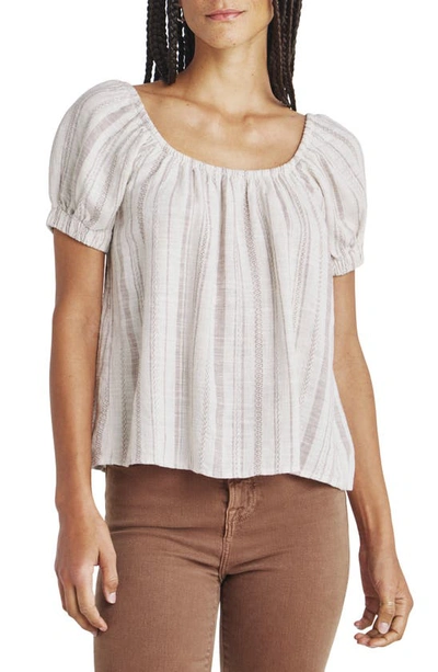 Splendid Farrah Linen Stripe Puff-sleeve Top In Fawn Yarn Dye