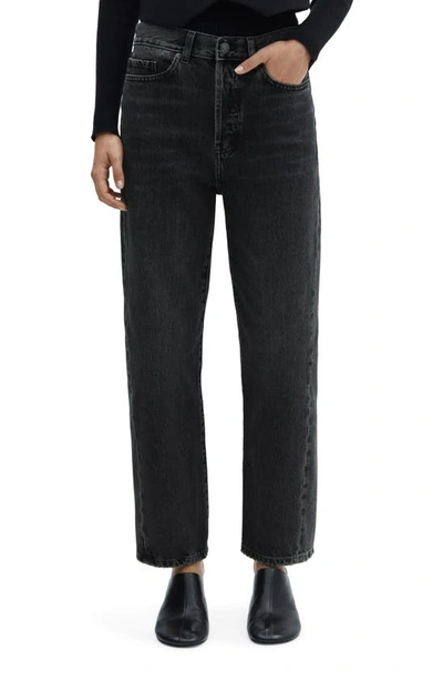 Mango Forward Seam High Waist Straight Leg Jeans In Black Denim