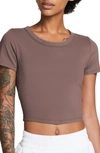 Nike Phoenix Fleece Short Sleeve Crop Sweatshirt In Smokey Mauve/black