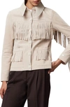 Soia & Kyo Fringe Suede Jacket In Mist