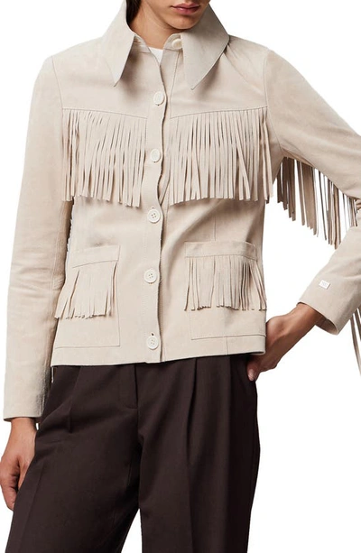 Soia & Kyo Fringe Suede Jacket In Mist