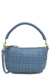 Clare V Petit Moyen Woven Leather Messenger Bag In Jean Similaire Woven Checker