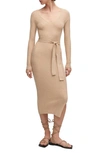 Mango Robe Midi Maille Ceinture In Sand