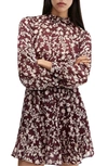 Mango Floral Print Long Sleeve Minidress In Maroon