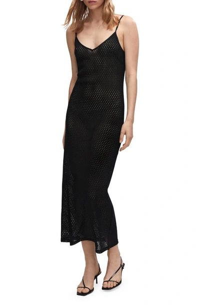 Mango Long Openwork Knit Dress Black