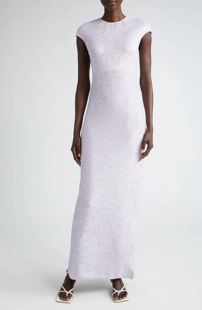 St. John Cap-sleeve Sequin Stretch Knit Gown In Dusty Lavender