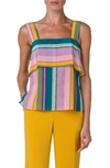 AKRIS PUNTO STRIPE SLEEVELESS SQUARE NECK SILK TOP