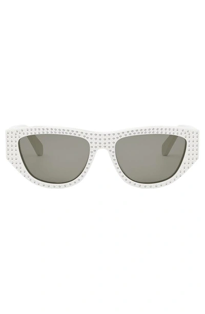 Celine Animation Embellished Acetate Cat-eye Sunglasses In White/gray Solid