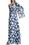 SACHIN & BABI KEELY FLORAL ONE-SHOULDER LONG SLEEVE GOWN