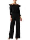 ADRIANNA PAPELL WOMENS FEATHER-TRIM OFF-THE-SHOULDER JUMPSUIT