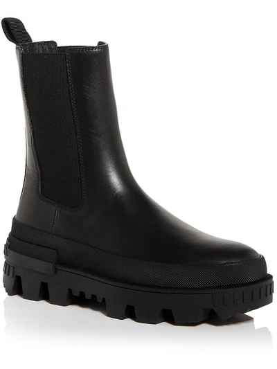 Moncler Coralyne Womens Leather Stretch Mid-calf Boots In Black