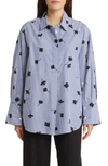 Masai Copenhagen Gila Floral Stripe Cotton Poplin Tunic Top In Maritime Blue