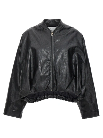 Nude Eco Leather Bomber Jacket In Black