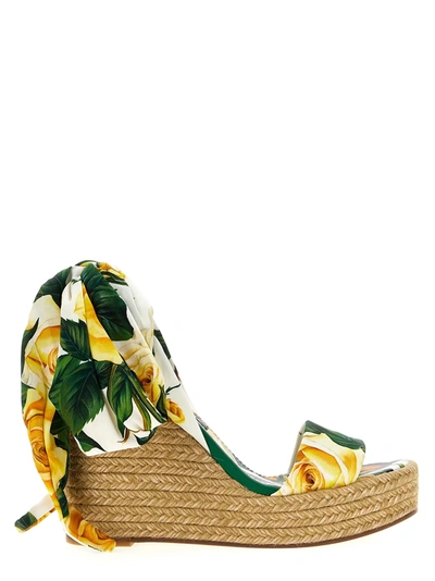 DOLCE & GABBANA FLORAL PRINT WEDGE WEDGES MULTICOLOR