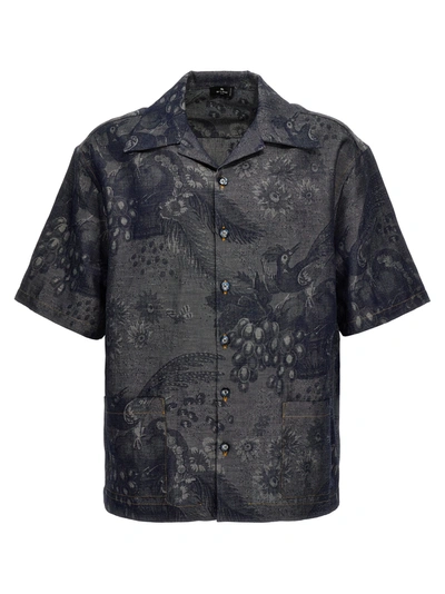 ETRO JACQUARD SHIRT SHIRT, BLOUSE BLUE