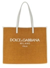 DOLCE & GABBANA LARGE SHOPPING BAG WITH LOGO EMBROIDERY TOTE BAG BEIGE